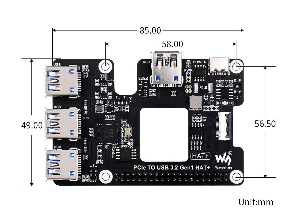 Raspberry Pi 5 PCIe to USB 3.2 Gen1 Hub, 1-to-4 High-Speed Expansion Board