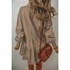Women's Solid Color Long Sleeve Lapel Button Loose Short Dress