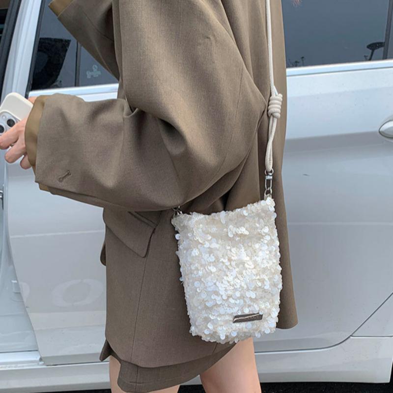 Fashionable Sequin-Textured Women'S Handbags Mini Phone Crossbody Bag Minimalist Adjustable Strap Shiny Small Shoulder Bag