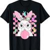 Bunny Bubble Candy Gum Glasses Easter Day Checkered Rabbit T-Shirt