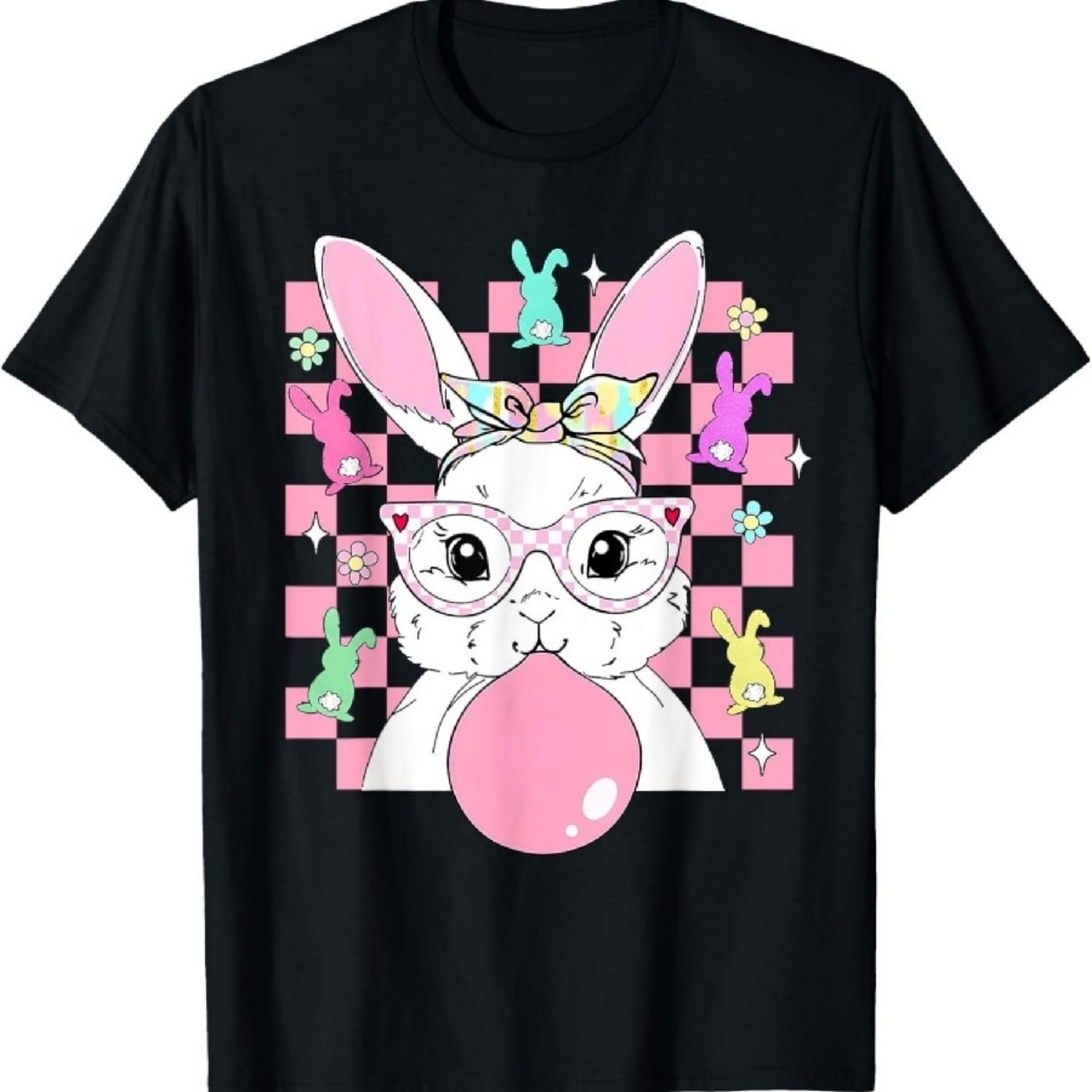 Зайчик Пузырьковая Конфета Жвачка Очки День Пасхи Клетчатая Футболка с Кроликом S