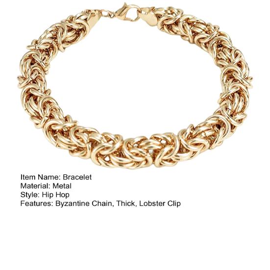 Unisex Byzantine Chain Bracelet Lobster Clip Closure Metal Polished Thick Lightweight Hip Hop Wrist Jewelry Shopping Work Party Dating