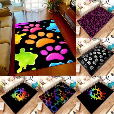 Lebendiger Teppich mit Pfotenabdruckmuster, Pfoten in Neonfarben und klassische Schwarz-Weiß-Designs, rutschfeste Bodenmatte für die Heimdekoration