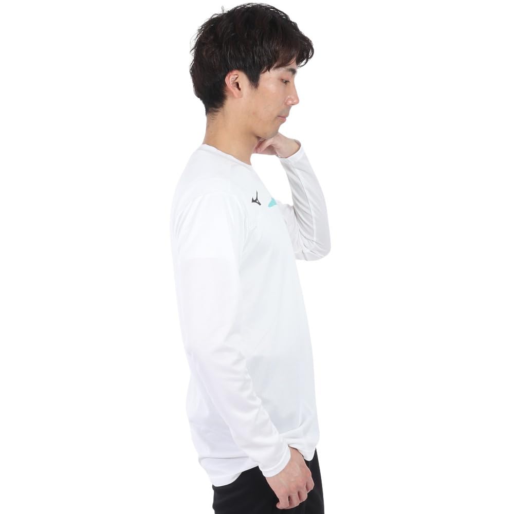 Mizuno Tennis Practice Long Easy to Move Size L Shirt, Sleeve, Moisture-Wicking, Quick-Drying, in, 62JAA510, White/Turquoise,