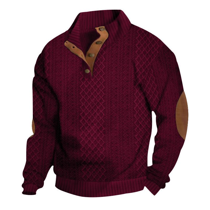 Men S Vintage Stand Collar Loose Jacquard Casual Sweatshirt For Autumn Winter