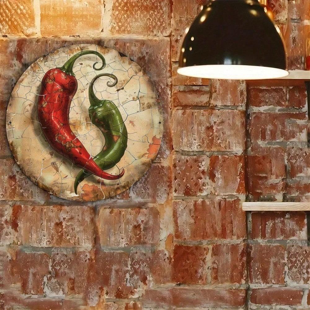 Vintage Chili Pepper Metal Wall Art 8x8 Inch Rustproof Aluminum Decor For Kitchen Bar Garage Coffee Shop