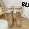 Mode Dicke Sohle Schneestiefel Damen Kunstfell Mode Overknee-Stiefel Neue Winter Warme Fellstiefel Gürtelschnalle Lässige Baumwollschuhe