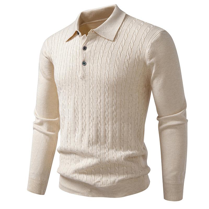 New Sweater Men's Large Size Jacquard Sweater Lapel Base Shirt Solid Color Sweater POLO Shirt
