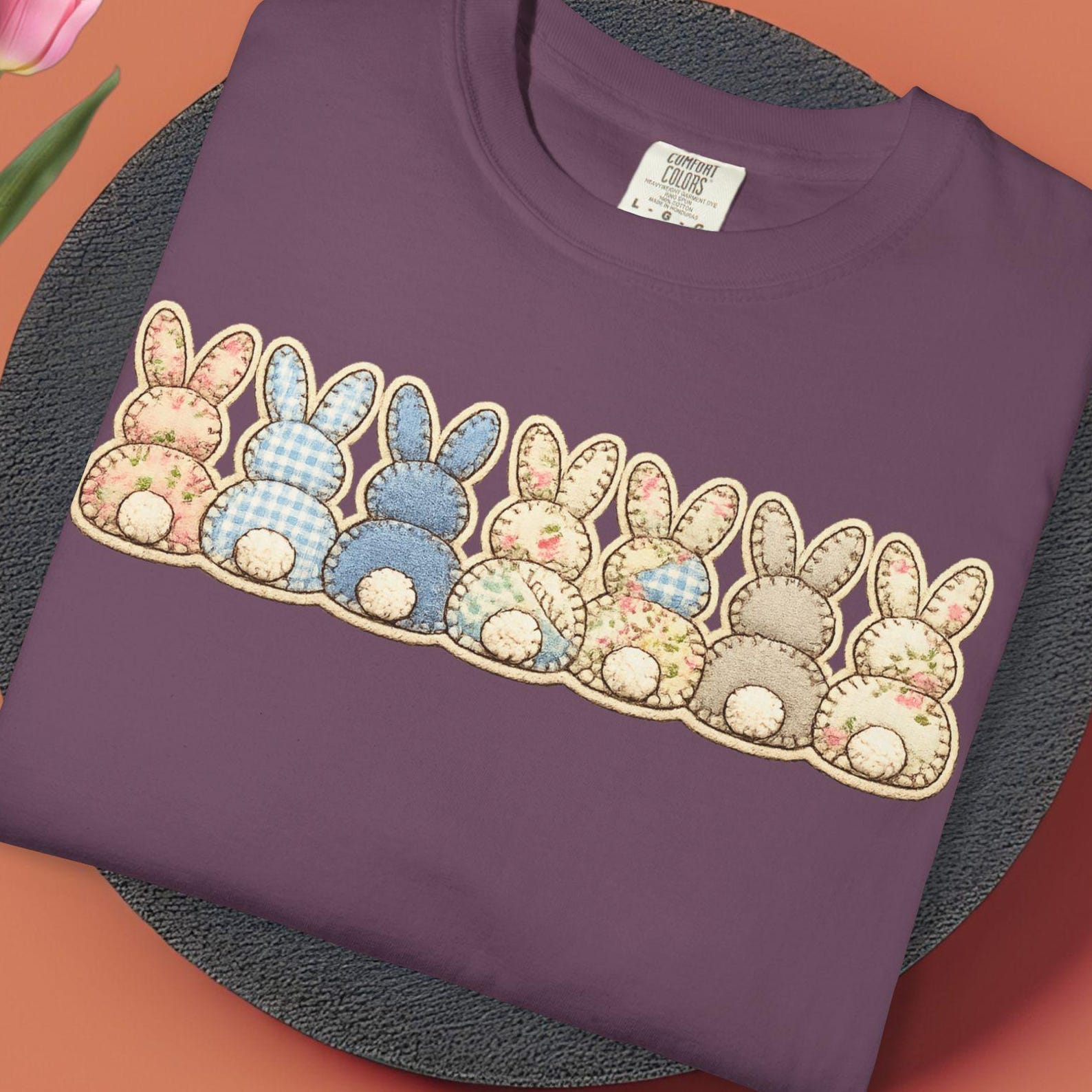 Comfort Colors Bunny Row Tee, Cute Bunny T shirt, Quilted Bunny Butts Shirt, Easter Bunny Shirt, Colorful Rabbits Tee 3XL