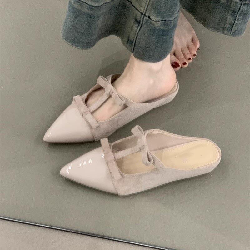 Gentle baotou half slippers sweet with skirt bow pointed wedge sandals