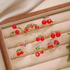 HECHENG, Sweet and Cute Open Ring with Enamel Drip Oil Red Cherry Strawberry Fruit Ring, Ladies' Zircon Gift 1 Piece