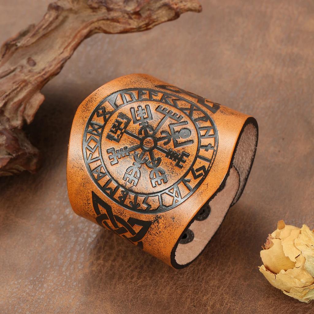 New Wide Leather Bracelet Punk Rock Style Men's Leather Sleeve Set Classic Multifunctional Unisex Fashion Accessory