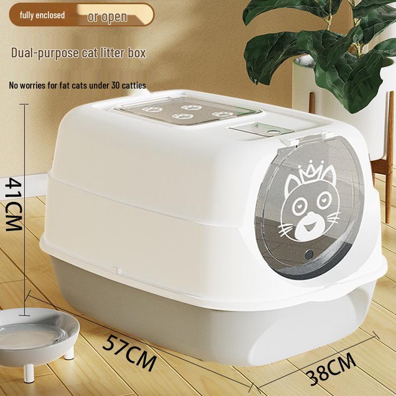 Extra Large Splash-Proof Enclosed Cat Litter Box with Sand and Feces Tray & Free Shipping