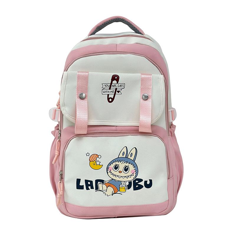 

School bag Fashion middle school student school bag Labu cloth printing Lightweight large capacity high value casual backpack bare bag рожевий