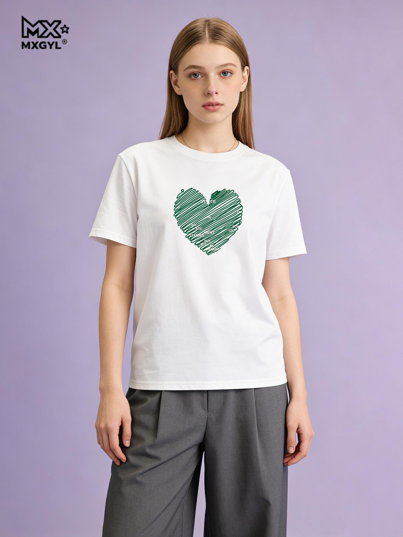 2026 New Style Women s Love Letters Simple Trend Cute Fashion Round Neck T-shirt Short Sleeve Blouse T-shirt Tops Graphic T Shirt M белый