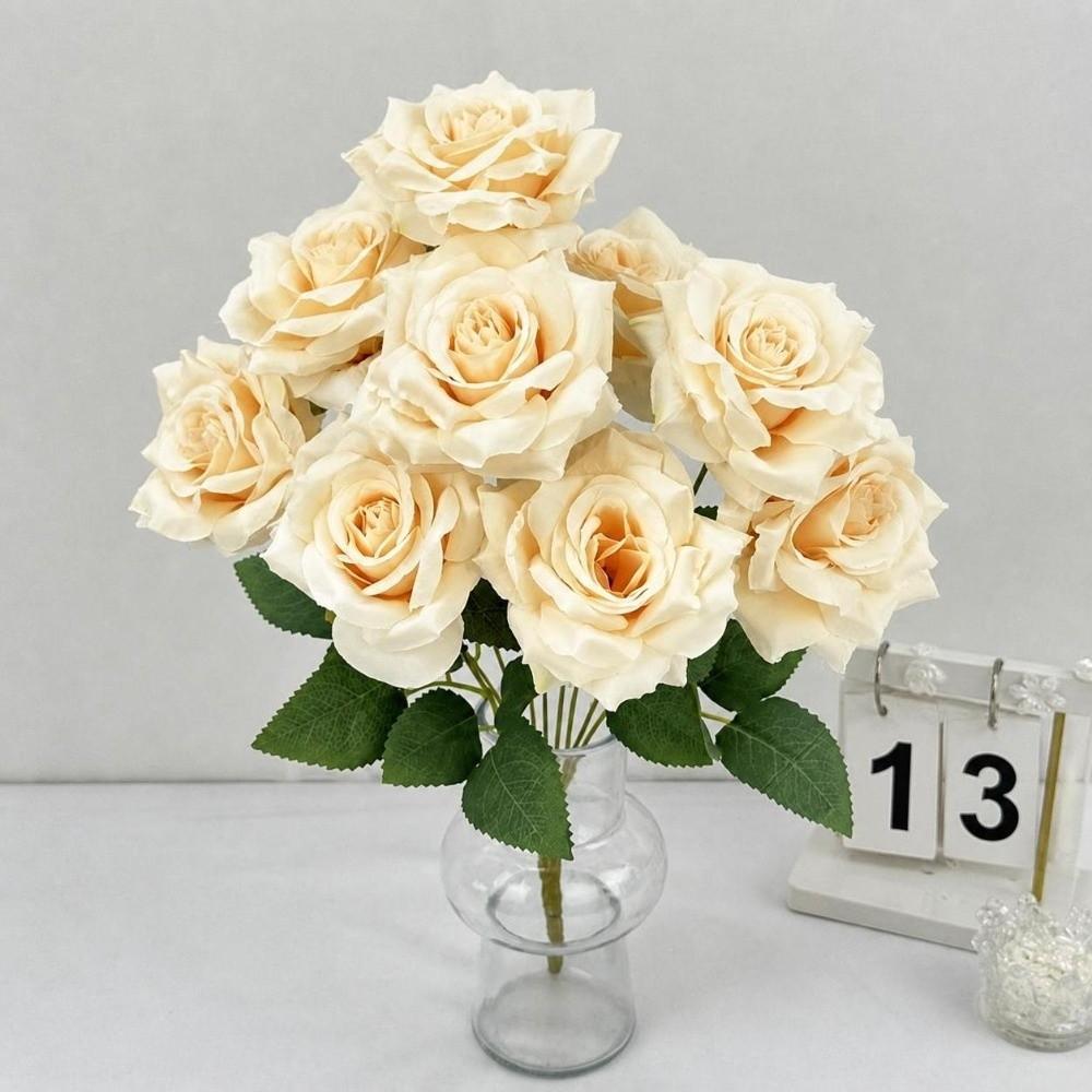 9 Heads Artificial Rose Bouquet Pink Red Blue White Multi-Color Set Fake Rose Flower Arrangement Desktop Size