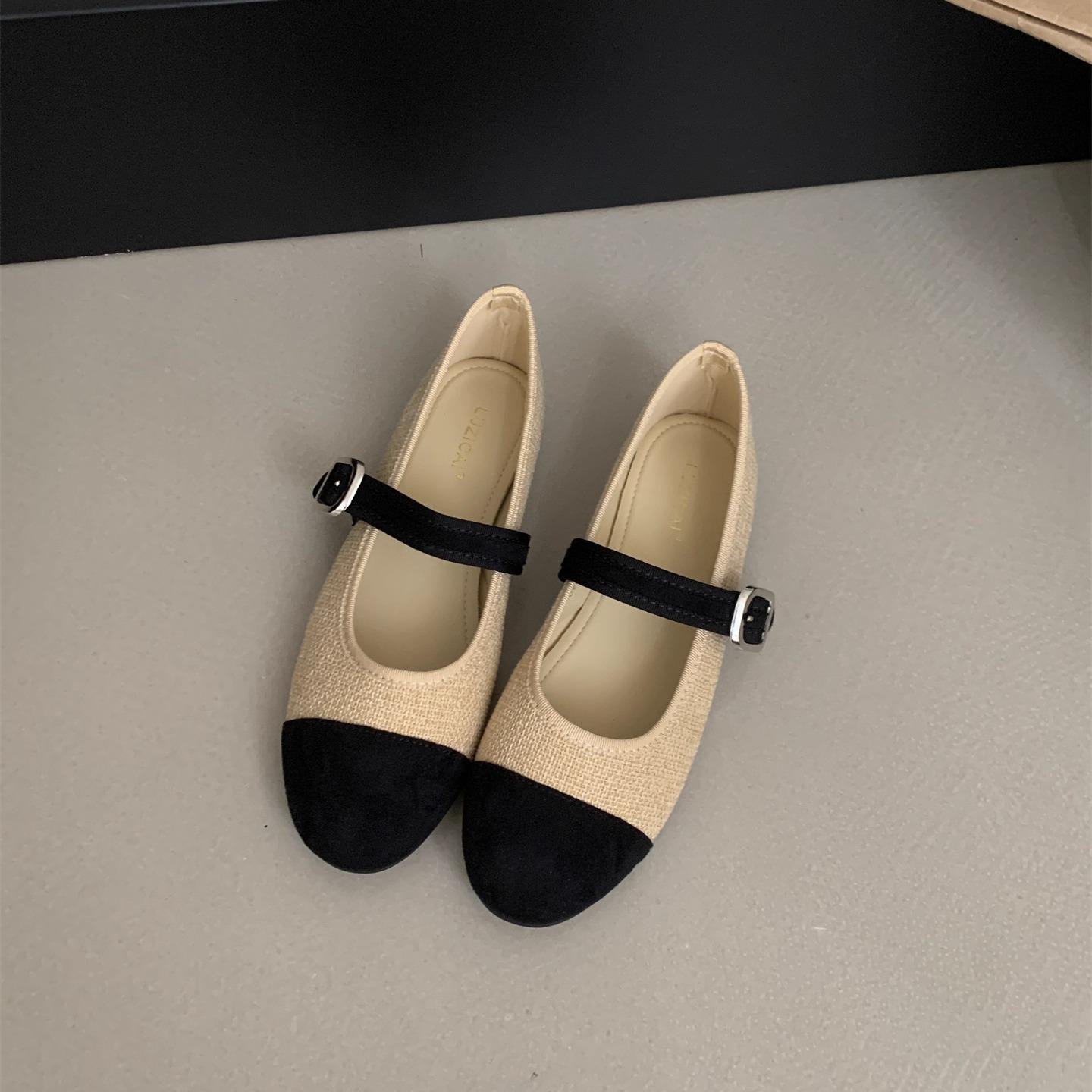 

French temperament Xiaoxiang color matching one-word Mary Jane shoes women s 2025 new soft-soled soft leather commuter flats 39