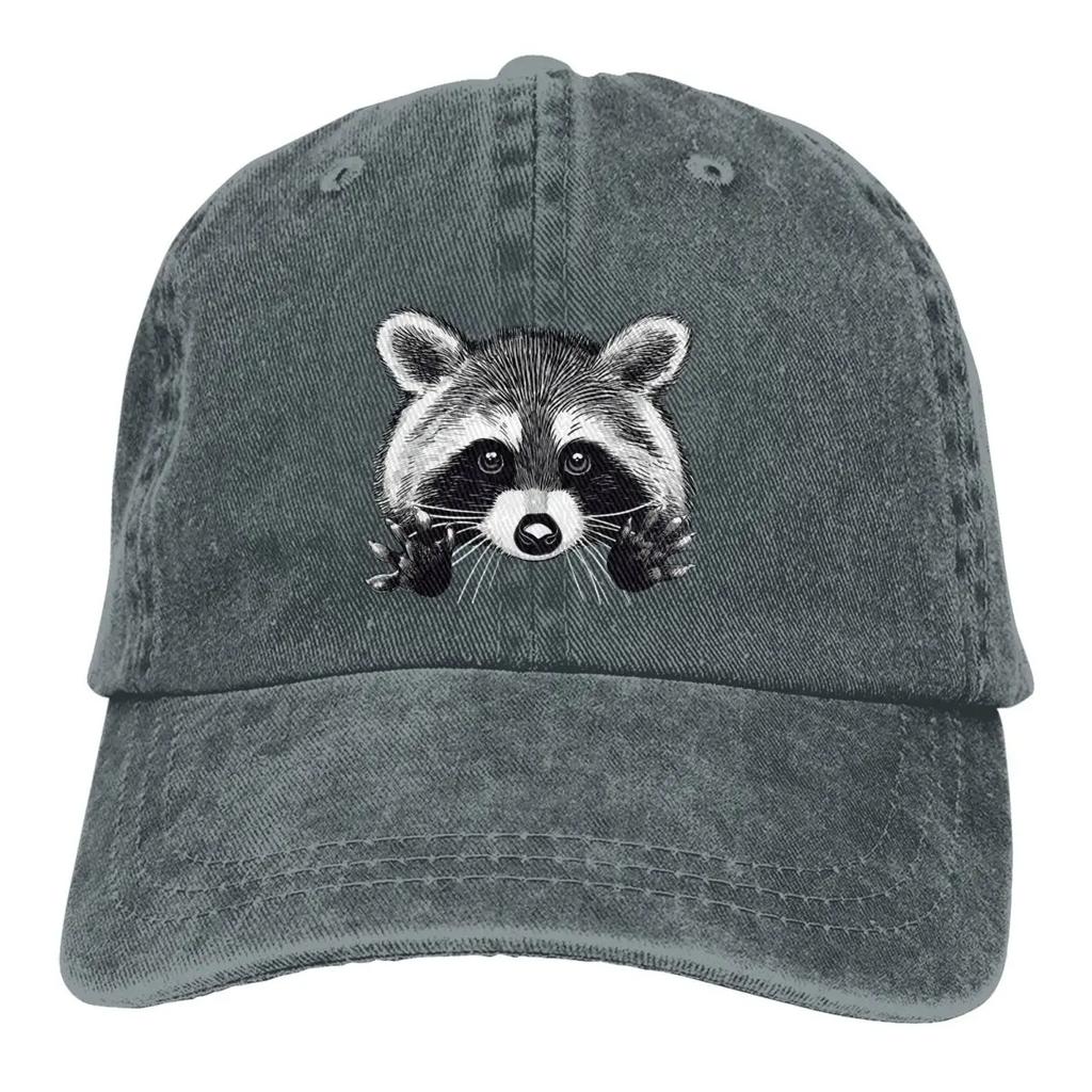 Raccoon Baseball Caps Peaked Cap Cute Animal Sun Shade Hats for Men Animal Lovers Snapback Denim Four Seasons Casual