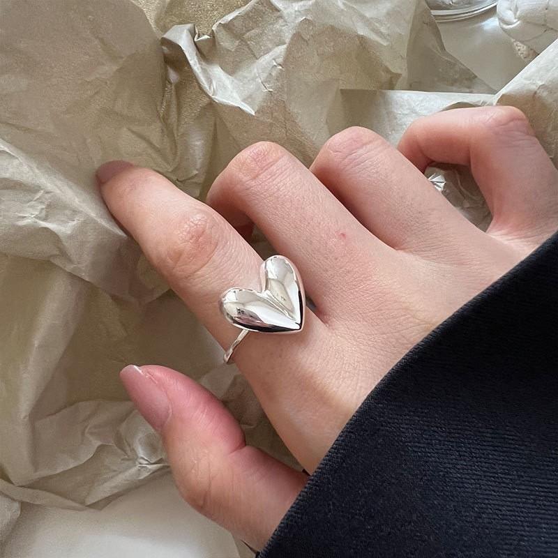 BF CLUB 925 Sterling Rings for Women Fashion Geometric Handmade Irregular Heart Ring Simple Fine Jelwery Party Christmas Gift