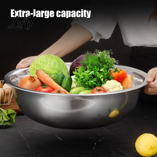 Large Capacity Dough Kneading Basin Stainless Steel Mixing Bowl Kitchen Prep Bowl for Flat Bottom Soup Pot Washing Vegetables Heavy Duty Home Multi