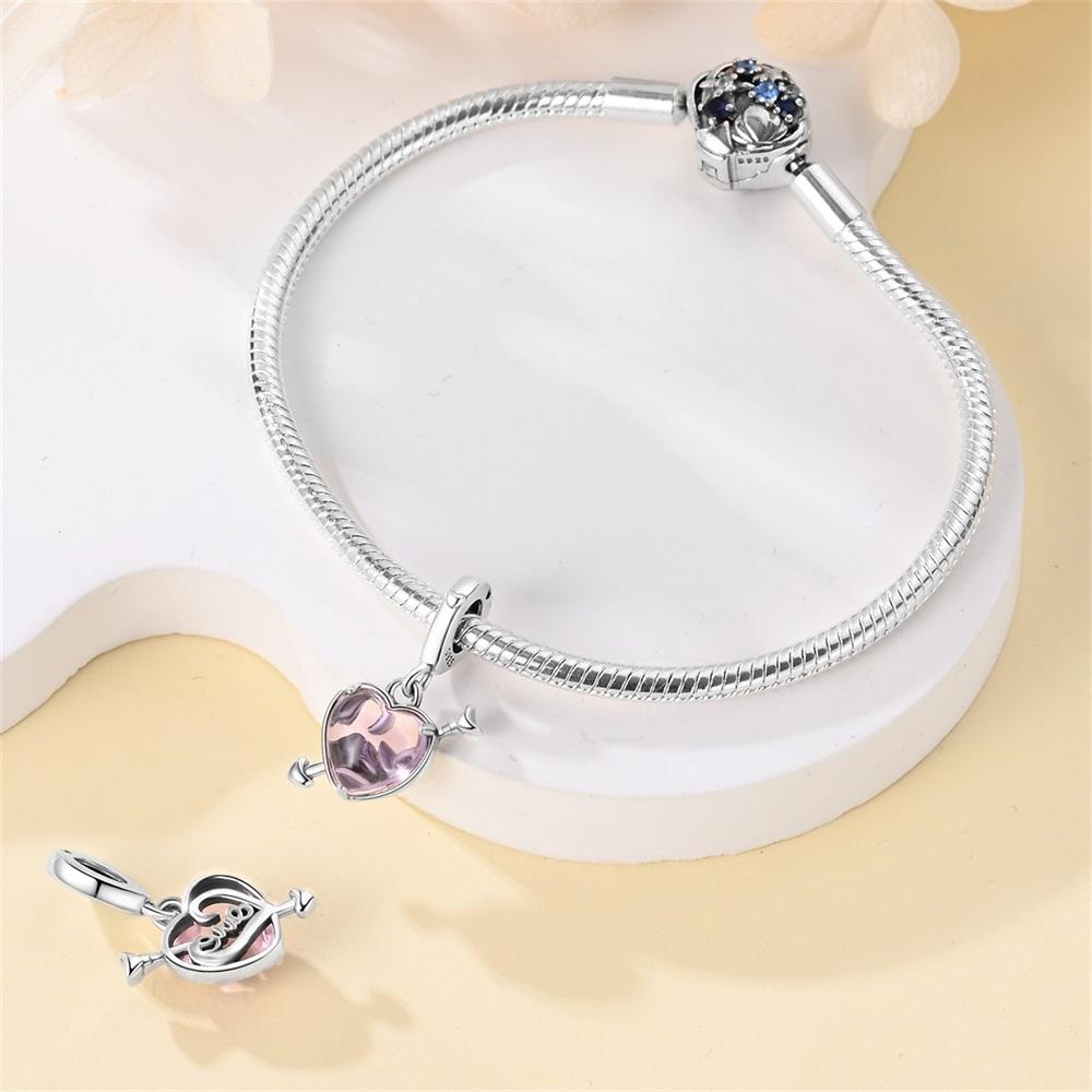 Original Copper Charms Luxury Purple Heart Cupid Arrowhead Beads Fit Bracelet Diy Women Making Delicate Gift