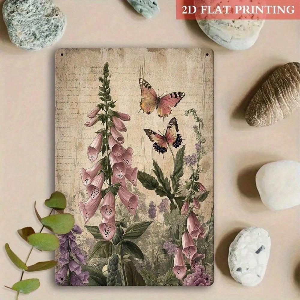 Victorian Butterfly Flower Metal Wall Art Poster for Living Room