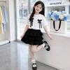 Completo estivo a due pezzi per bambina in stile coreano con fiocco - Dolce e alla moda Outfit con gonna a torta
