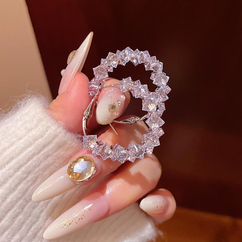 Niche High-End Crystal Earrings: Versatile, Exaggerated Large Hoops for Women