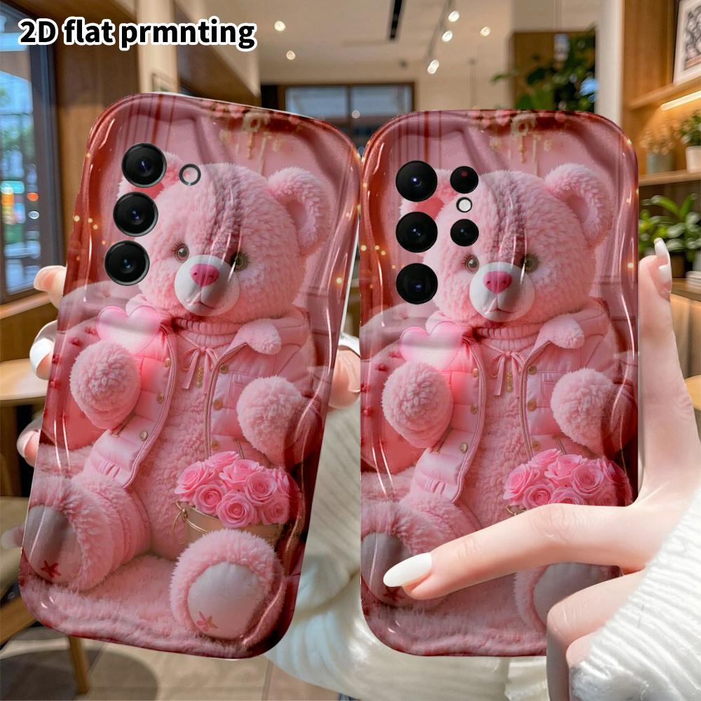 Phone Case: 2D Flat Samsung Galaxy A34 A35 M05 M06 S20 S22 S21 FE Plus 5G Protective Case, Pink Teddy Bear, Christmas and Halloween Gift