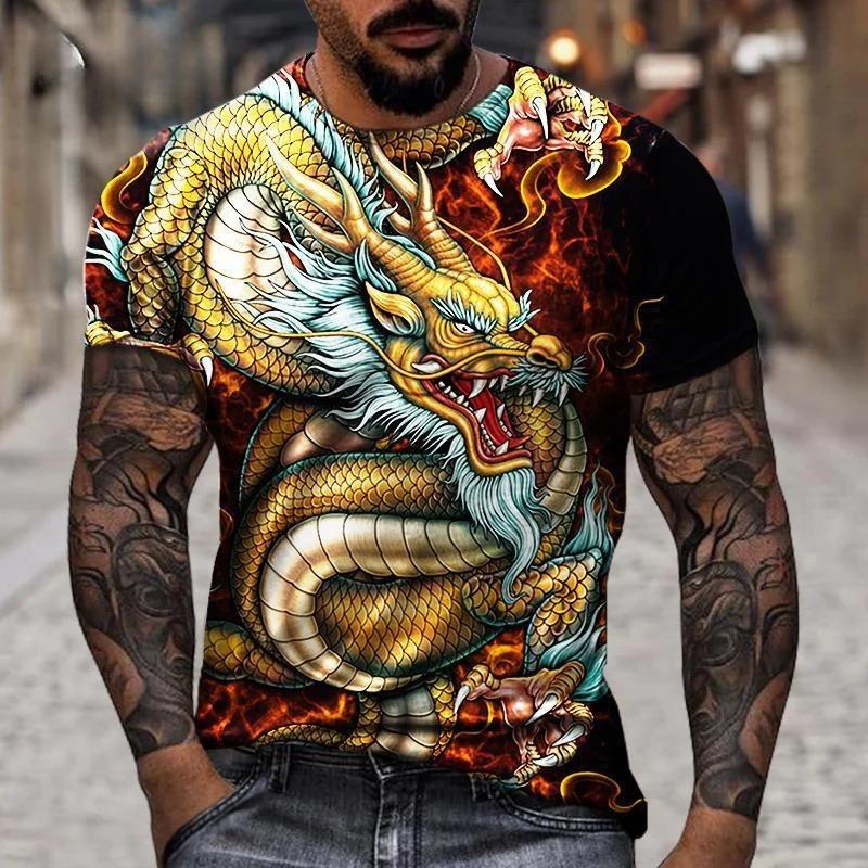 

Крутая и персонализированная мужская футболка с круглым вырезом и короткими рукавами с 3D цифровой печатью с рисунком дракона XS