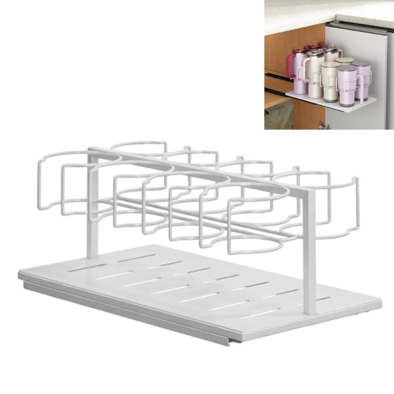 Vertical Cup Rack for Cabinet, Pull Out Metal Mug and Lid Holder with Deep Shelf Access and Large Cup Storage Home
