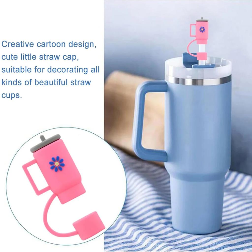 6PCS Straw Cover Cap For Stanley Cup Accessories Cute Flower Straw Toppers For Tumblers 10mm Silicone Straw Covers