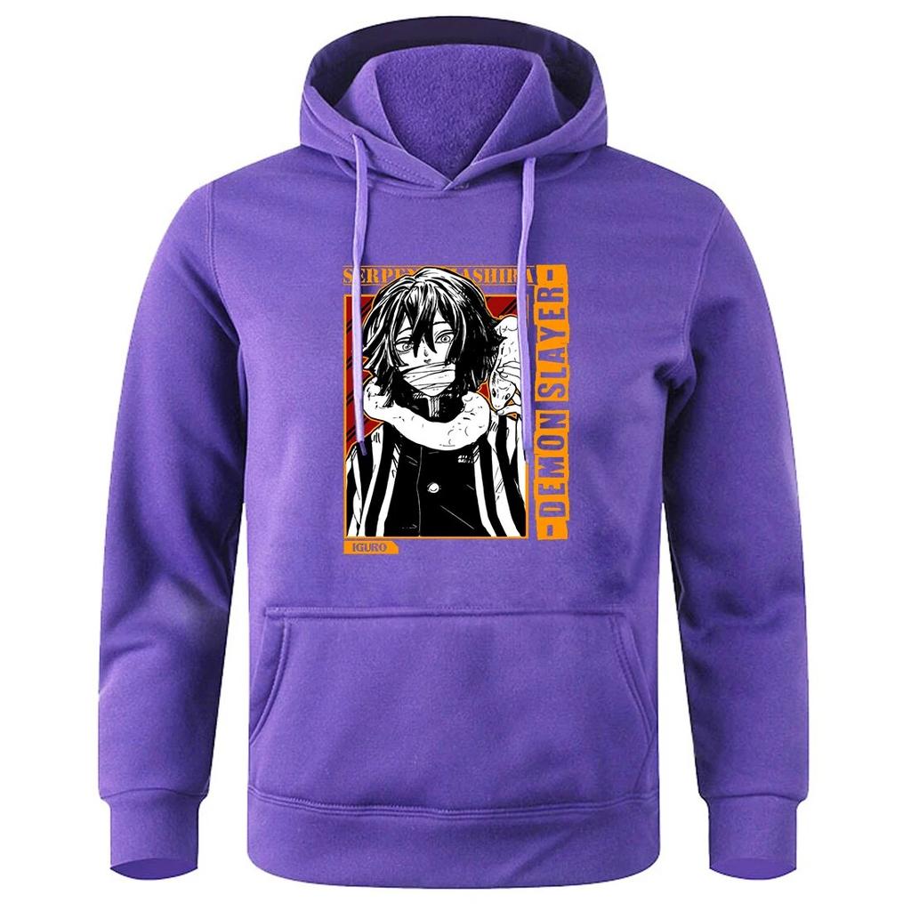 Anime Demon Slayer Obanai Iguro Unisex Hooded Autumn Shoulder Drop Sweatshirt Casual Soft Sportswears Street Hat Rope Unisexs Pullover
