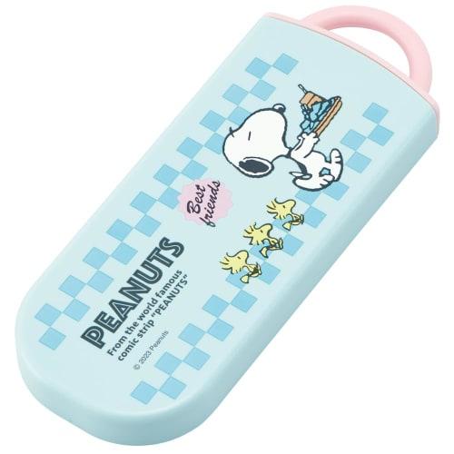 Skater Cutlery Set for Kids, Lunch Box, Chopsticks, Spoon, and Fork, Made In Japan, Sliding Cutlery with Name Stickers, Antibacterial, Snoopy Trio Set