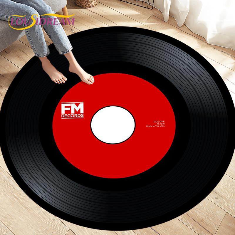 Classical Music Vinyl Record Round Rug,Carpets for Living Room Chair Decoration,Children's Play Crawling Soft Non-slip Floor Mat
