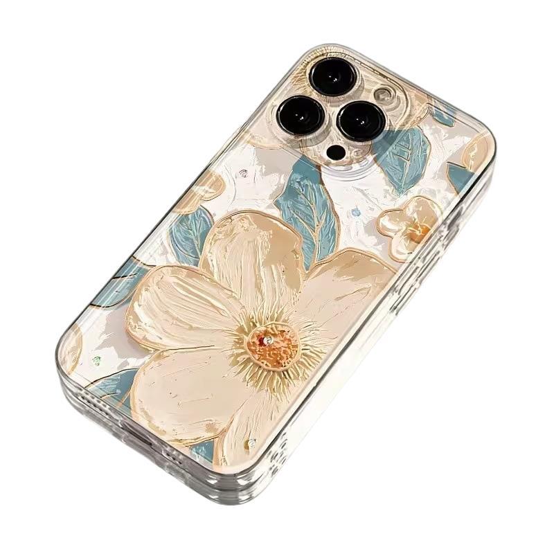 New Foreign Trade Hot-selling Products Oil Painting Flower Apple 17promax Mobile Phone Case iPhone12/13 Transparent Soft Case