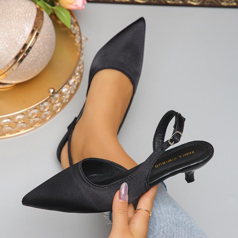 Fashion 2025 Fashion Slingbacks Women's High Heels Pointed Toe Low Thin Heels Buckle Strap Pumps for Plus Size Dress & Career Sandals