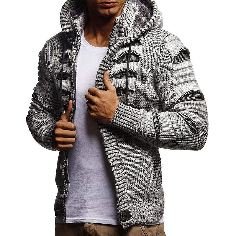 2025 Winter Sweater Cardigan Men's Hooded Knitted Cardigan Jacket