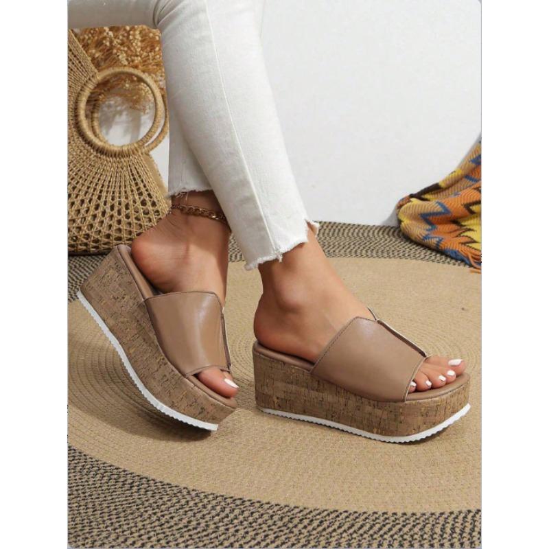 Large Size Women's Slope Heel Sandals New Thick Bottom Slope Heel Retro Women's Sandals Slippers