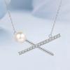 D Color 0.37ct Real Full Moissanite 925 Sterling Silver Pendant for Women Cross Pearl Necklace Original Simple Elegant Jewelry