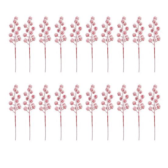 Yousheng 20Pcs Artificial Snow Red Berry Pick Branch Christmas Holly Berries Stem Faux Plants Branch Xmas Holiday Wedding Party Home Decoration