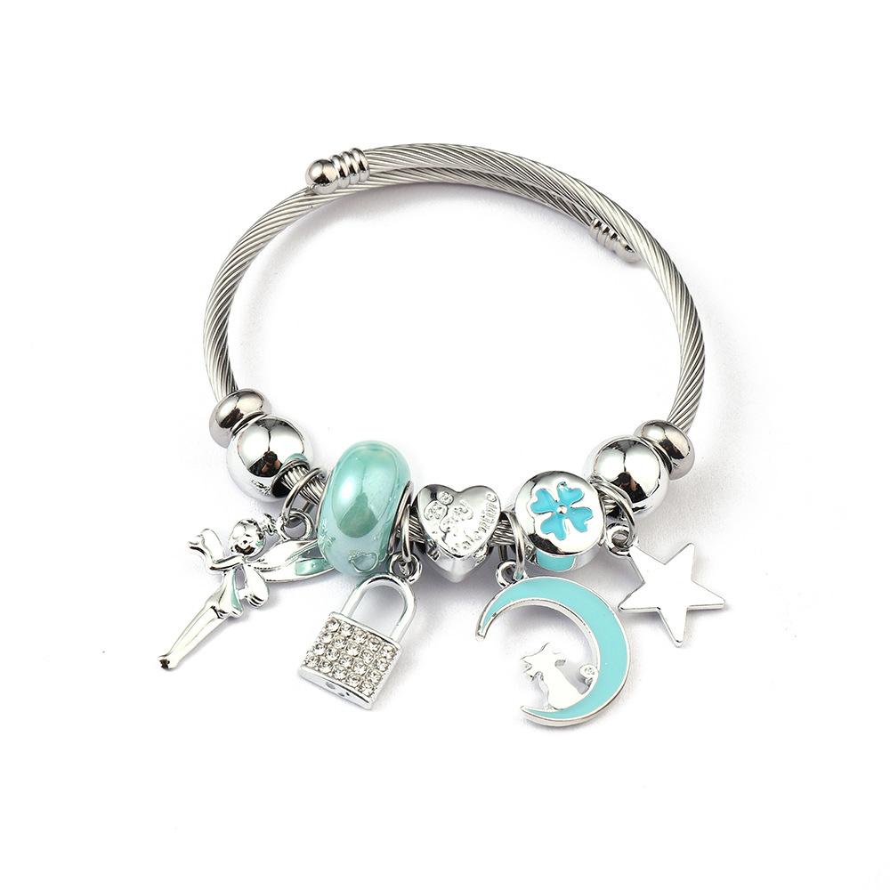 Simple Fashion Stainless Steel Bracelet With Crystal Bead Pendant Unisex Jewelry
