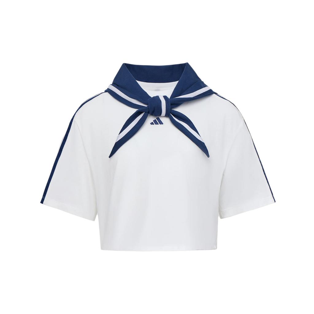 Adidas Dance Box With Scarf Three Stripes Dance Series Navy Collar Pullover Casual Short Sleeve T-Shirt Women tops KZ4182