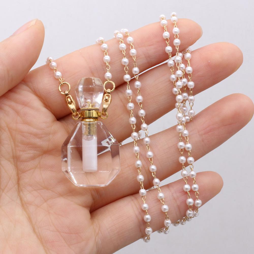 1 bucă piatră naturală de modă cuarț transparent sticla de parfum pandantiv perle coliere cu lanț pentru femei articole de bijuterii de nuntă