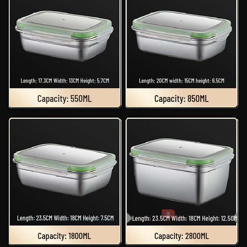 ZISIZ 304 Stainless Steel Rectangular Food Storage Container