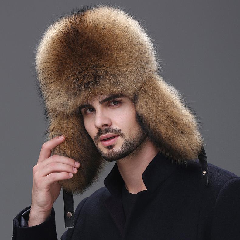 Fox Hair Lei Feng Hat Men's Raccoon Hair Northeast Winter Middle-aged and Elderly Warm Fur Leather Cotton Hat Men's Winter
