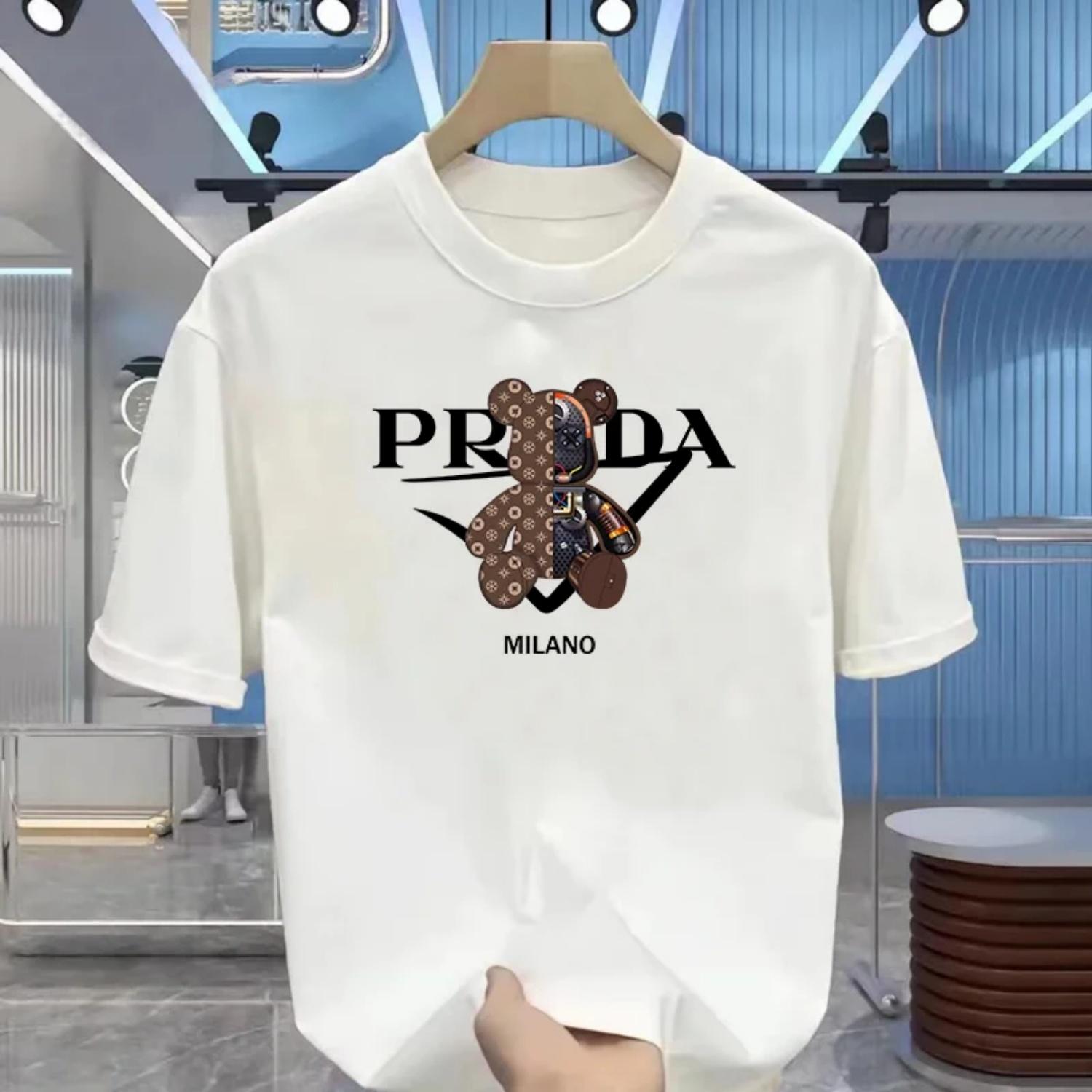 Men s luxury brand letter printed T-shirt, short sleeved T-shirt, high-quality men s clothing, streetwear S чёрный