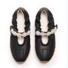 Leather Platform White Shoes Women's Word with Pearl Velcro Ballet Sports Style Casual Mary Jane De Training Shoes Women