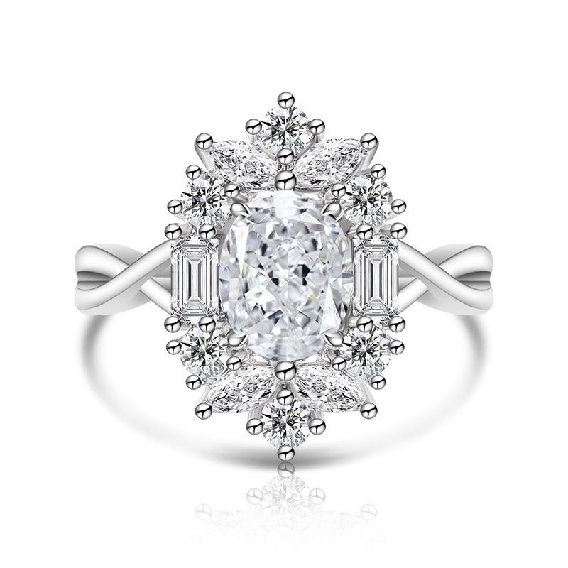 925 Sterling Silver Ice Flower Cut Stylish Luxury Multi-Colored Crystal Zircon Ring Birthday Anniversary Wedding Party Gift