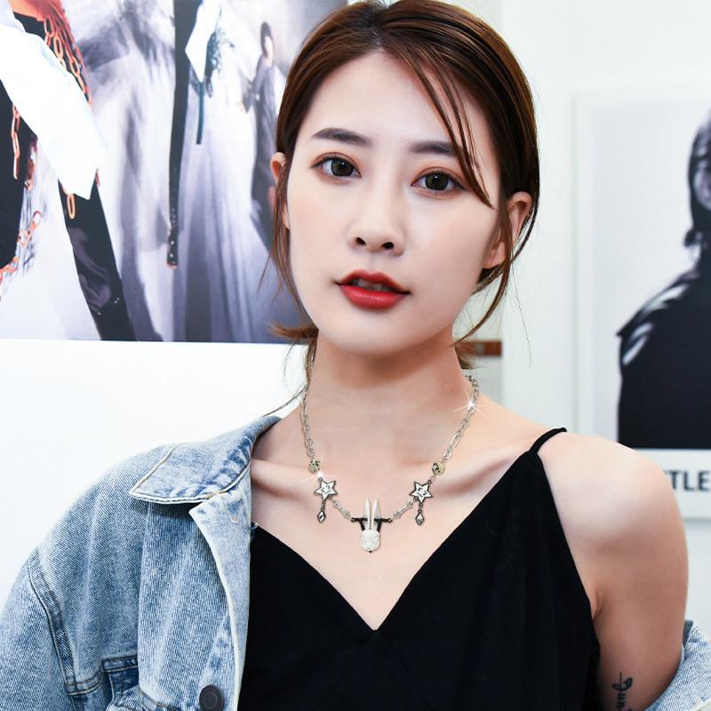 Stylish Titanium Steel Bunny Necklace With Adorable Lucky Star Charm For Trendy Men Women And